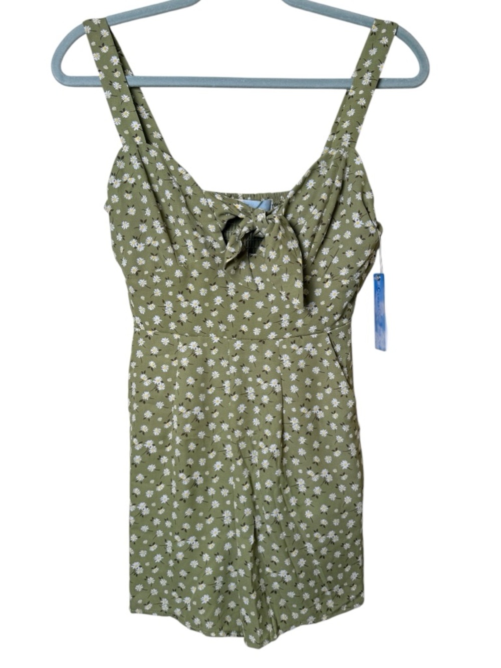 NWT Olive Small Floral Tie-Front Romper